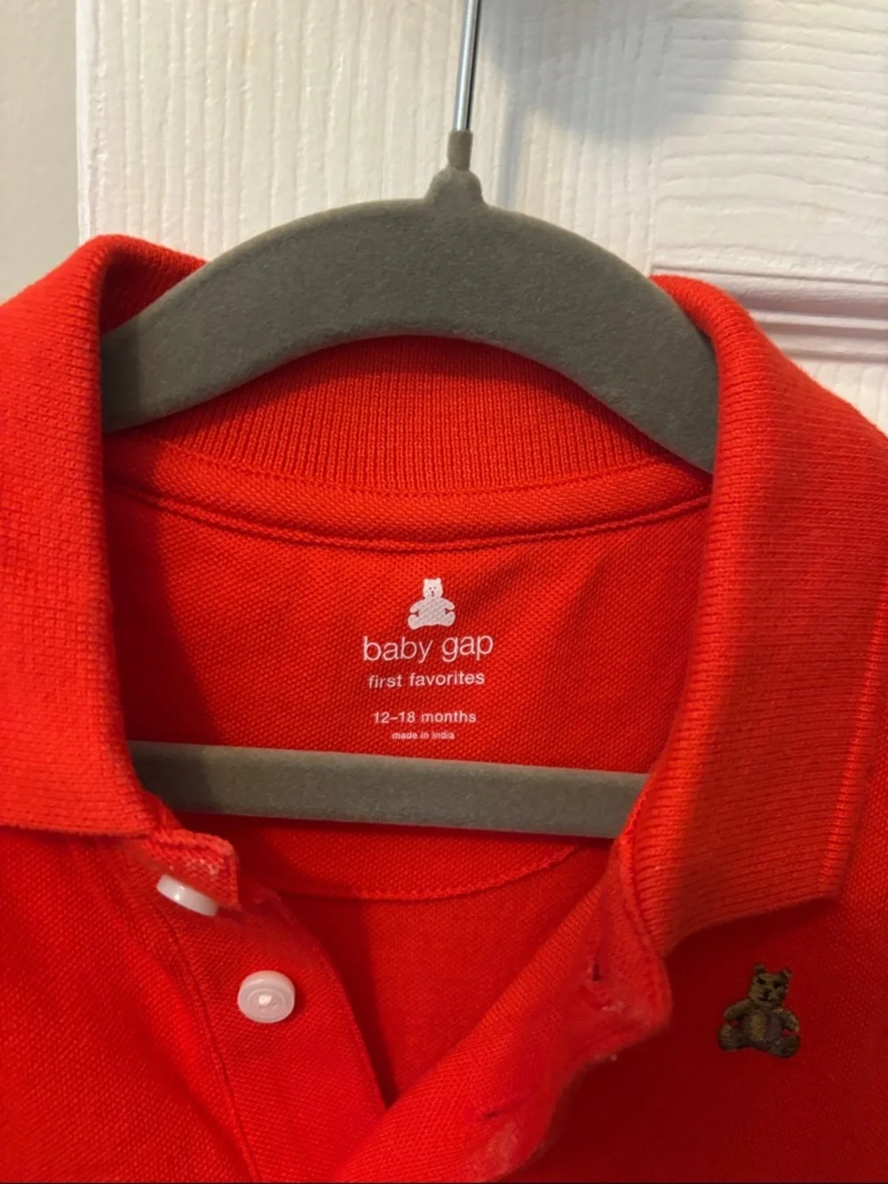 GAP Red Polo Romper with Embroidered Bear x2